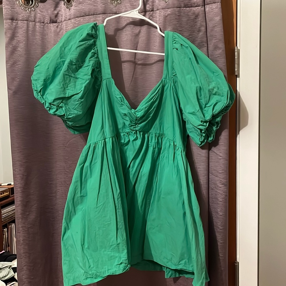 VASHTI MINI DRESS - PUFF SLEEVE SWEETHEART DRESS IN GREEN
